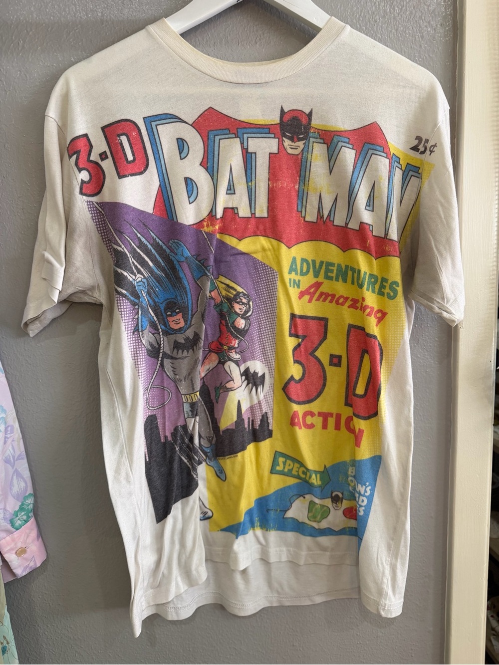 Batman Logo Tee - Cream with Black and Yellow Emblem